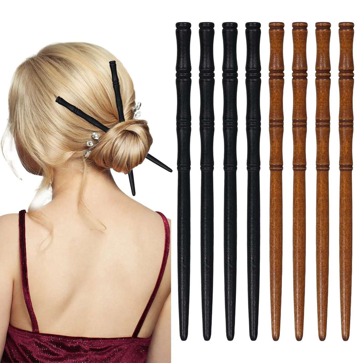 8pcs Chinese Wooden Hair Sticks Retro Hair Chopsticks Bamboo Shape Hair Pin for Buns Long Hair Wood Hairpin Hair Holder Stick for Women Hair Accessories