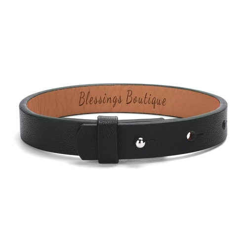 Engraved Black Leather Bracelet for Men Jewelry