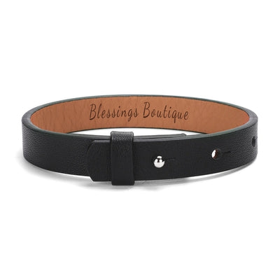 Engraved Black Leather Bracelet for Men Jewelry
