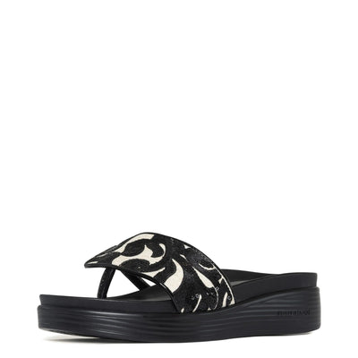 Donald Pliner Womens Classic Modern Slide Flat Wedge Sandal Natural/Black-Brocade 6