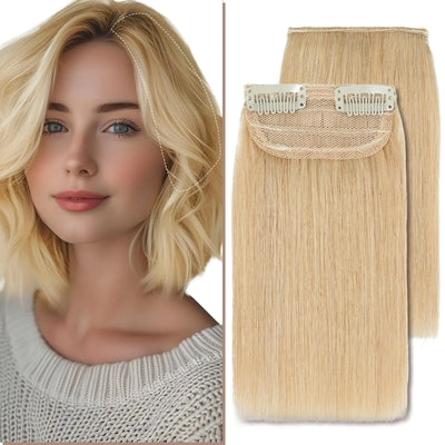 SEGO Pro 2 Pcs Short Clip in Hair Extensions Real Human Hair Short Clip in Hair Extensions Hair Pieces for Thinning Hair Increase Women Hair Volume 6 Inch 24 Withered Yellow