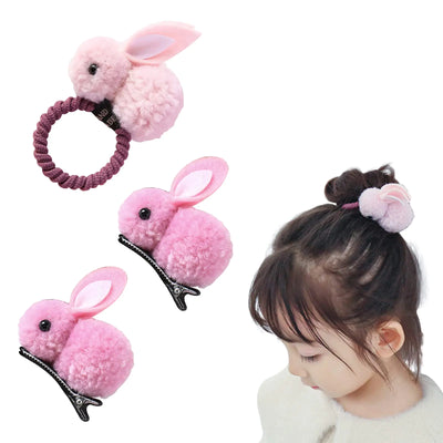 Bunny Hair Clips for Girls Cute Hair Ties Bunny Hair Barrettes Hair Scrunchies Cute Hair Clips Bunny Baby Hair Clip Easter Plush Bunny Hair Ties for Girls Hair Band Hairpins for Girls Kids (Pink)