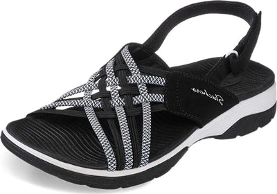 Skechers Womens ARCHFIT Reggae Sport-Hometown Sandal Black/White 5