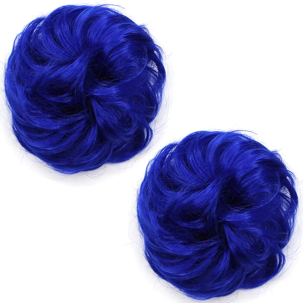 Liliyab Messy Hair Bun Hair Piece 2Pcs Curly Bun Hair Piece Messy Buns Hair Piece Hair Buns Hair Piece Hair Bun Extension Fake hair scrunchie（Blue）