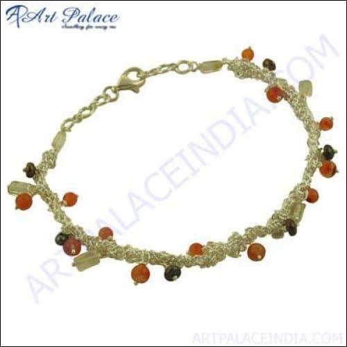 925 Silver Beaded Gemstone Bracelet for Men | Handmade Beaded Jewelry