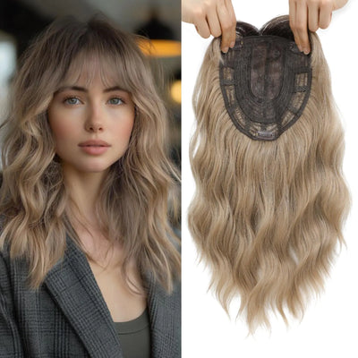 Gulagula Wavy Hair Topper 14 inch Hair Toppers for Women 6.5X6.5 Toppers Hair Pieces for Women with Thinning Hair Synthetic Hair Extensions