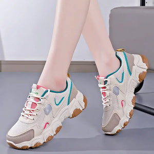 Women's breathable casual vulcanized sneakers in mixed colors, perfect for spring and autumn with lace-up closure.