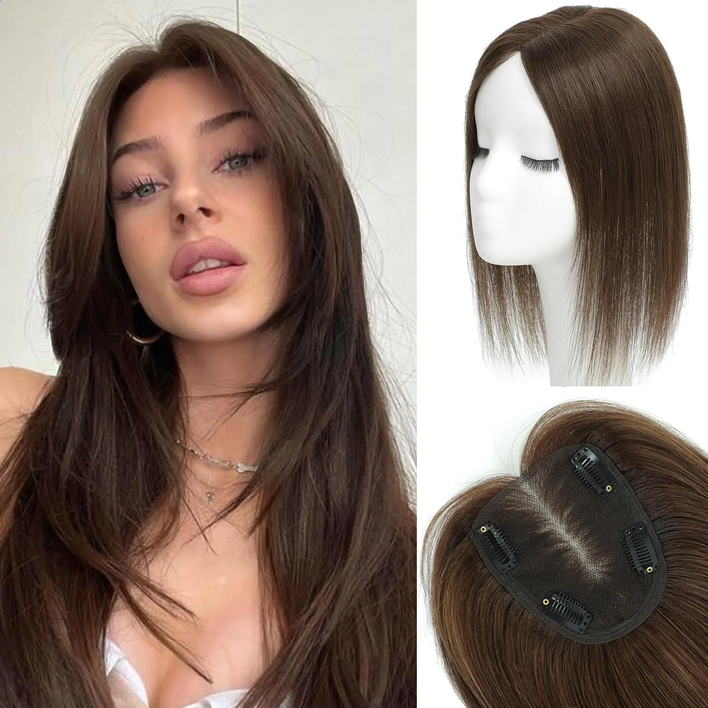 Human Hair Toppers for Women with Thining Hair Toppers for Women Real Human Hair 40g No Bangs Hair Pieces for Women Real Human Hair Wiglets Upgrade Swiss Base Hair Toppers 12Inch Medium Brown