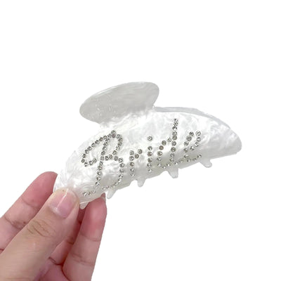 Delphinus Bride Claw Hair Clip Rhinestone Bride Logo Hair Clip for Thick Hair Bridal Hair Accessories