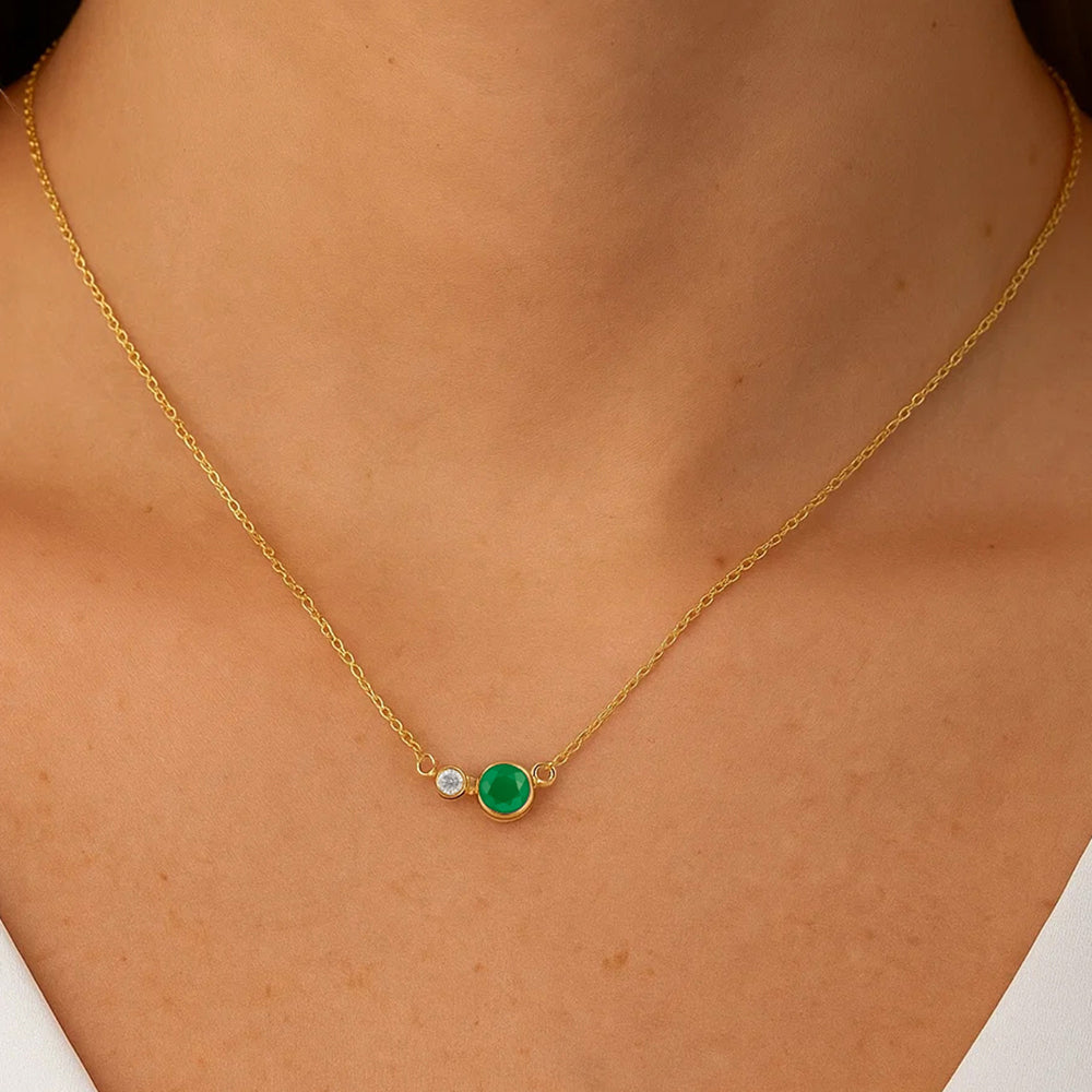 18K Gold Over Brass Round Cut Gemstones Necklace Jewelry EN-1038