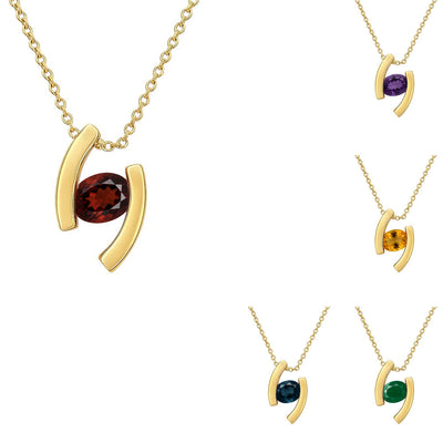 18K Gold Over Brass Oval Cut Gemstones Necklace Jewelry EN-1037