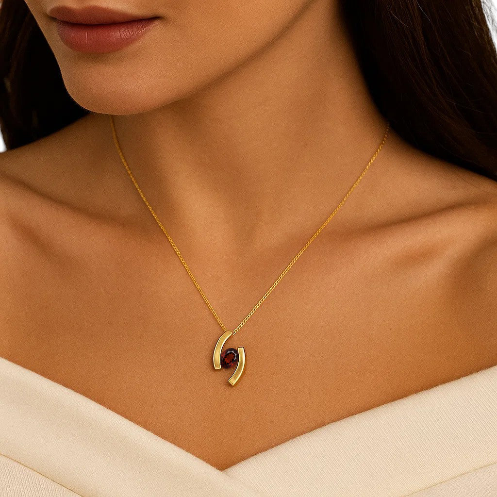 18K Gold Over Brass Oval Cut Gemstones Necklace Jewelry EN-1037