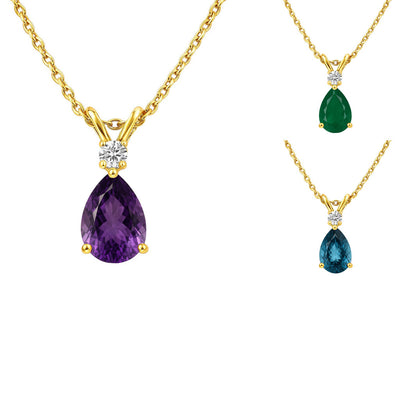18K Gold Over Brass Pear Cut Gemstones Necklace Jewelry EN-1040