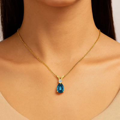 18K Gold Over Brass Pear Cut Gemstones Necklace Jewelry EN-1040