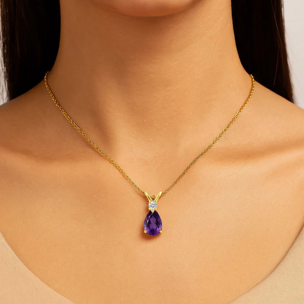 18K Gold Over Brass Pear Cut Gemstones Necklace Jewelry EN-1040