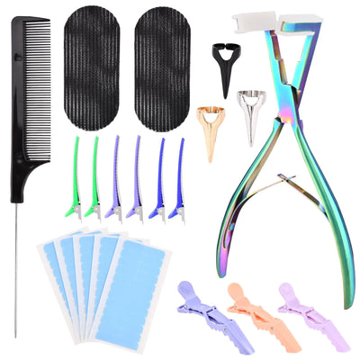 Trasylph Tape in Hair Extension Tools Kitwith Hair Extensions Sealing Clamp Plier5 Sheets Hair Extension Tape2 Black Hair Gripper Sticker9 Clips3 Hair Parting Ringfor Women Hair