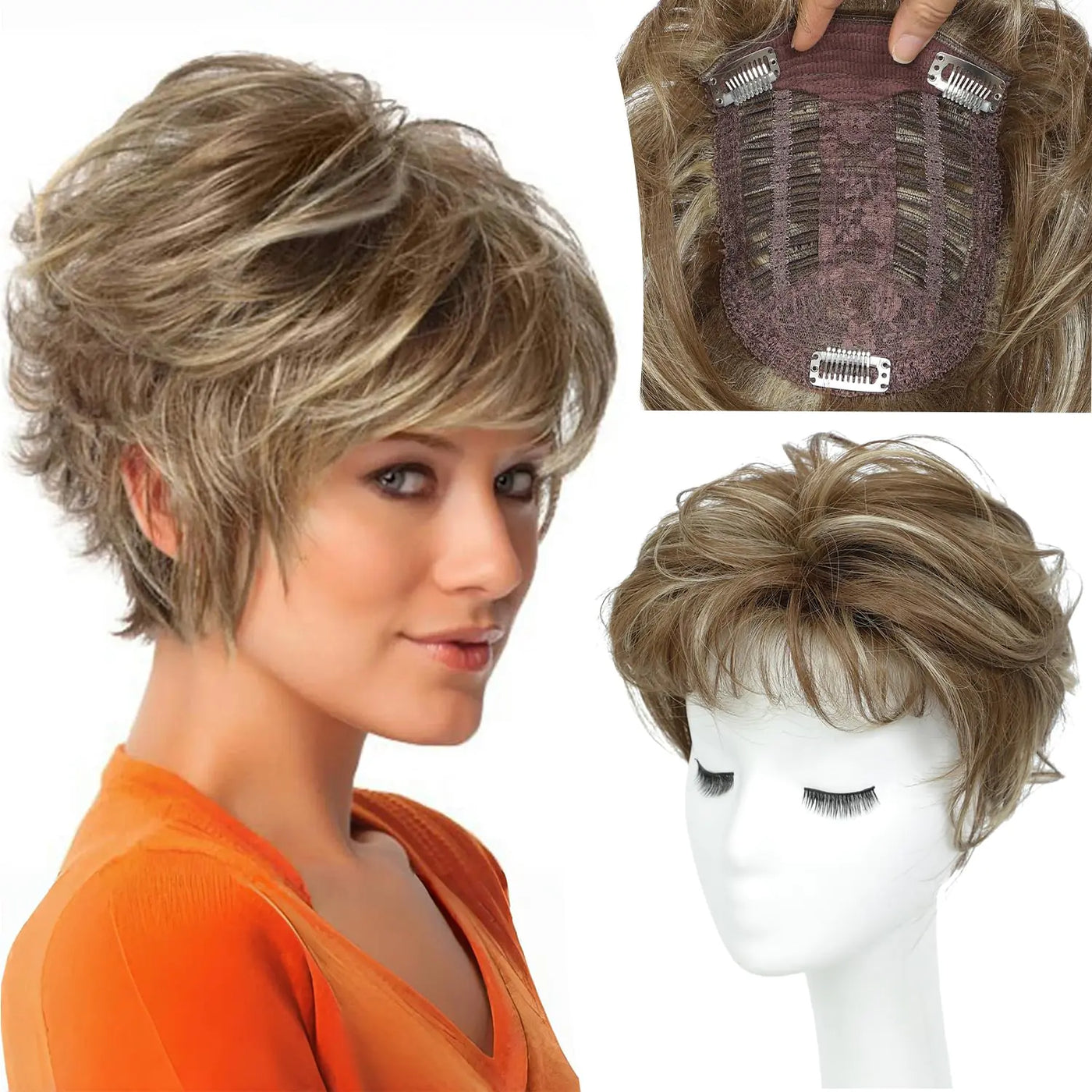 Hair Toppers for Women Hair Topper Short Pixie Cut Toppers Hair Pieces for Women Hair Toppers for Women with Thinning Hair Synthetic Wig Toppers for Thin Hair Highlight Clip In Hair Topper Wiglets