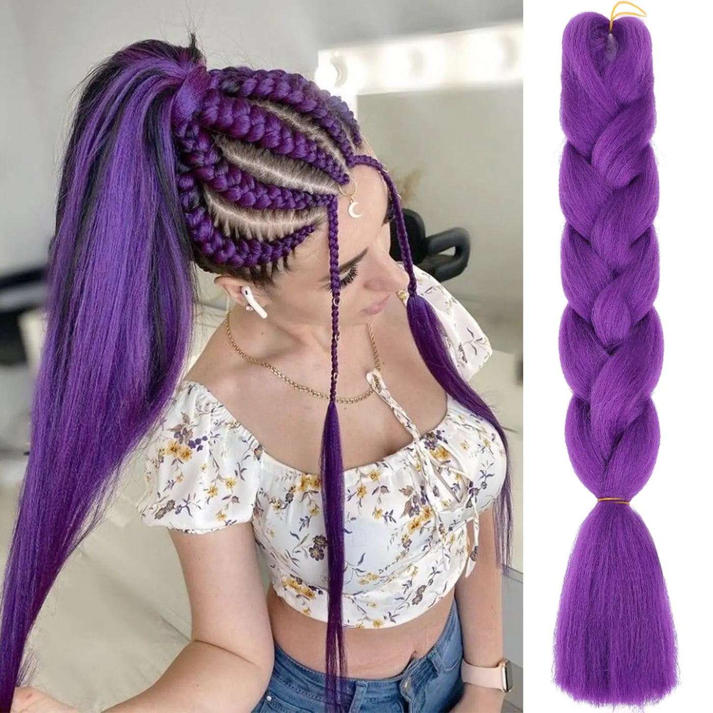 Sakkou Synthetic Braiding Hair Purple Colored Hair Extensions for Braids Jumbo Hair 3pcs/Lot 24 Inch Synthetic Hair for Crochet Box Braids Twist Braiding Hair