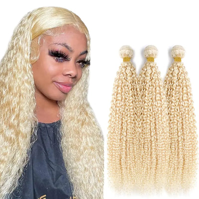 613 Kinky Curly Hair Bundles Human Hair Brazilian Unprocessed Virgin Hair 3 Bundles 18 18 18 Inch Blonde Curly Human Hair Bundles 613 Bundles Human Hair Curly