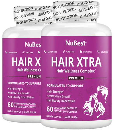 Hair Xtra - Hair Regrowth Vitamin for Faster Hair Growth - Hair Growth Vegan Capsules - Hair Thickening with Biotin Zinc MSM B Vitamins Choline - Hair Supplement Hair Regrowth Capsules - Pack 2