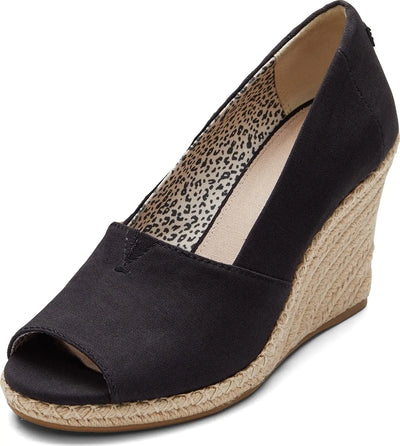 TOMS Womens Michelle Wedge Sandal Black Canvas 5