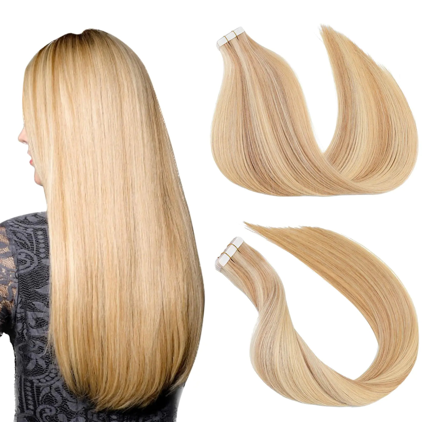 Tape in Hair Extensions Human Hair Bleach and Caramel Blonde Remy Human Hair 14in 50g Seamless Tape in Hair Extensions ，Thick Ends Straight Seamless Invisible Tape in Hair Extensions Human Hair