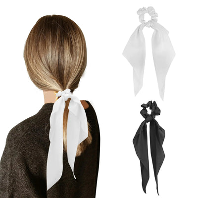 Hair Scarf Scrunchie Ribbon for Hair Bow Hair Ties Christmas Hair Bows Ribbon Hair Ties Hair Ribbon Bow Satin Hair Bow Bow Scrunchies 2pcs Black White Hair Ribbon Ponytail Holder for Women