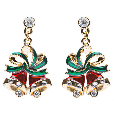 Christmas Jewelry Crystal Rhinestone Twin Bell Holiday Dangle Earrings