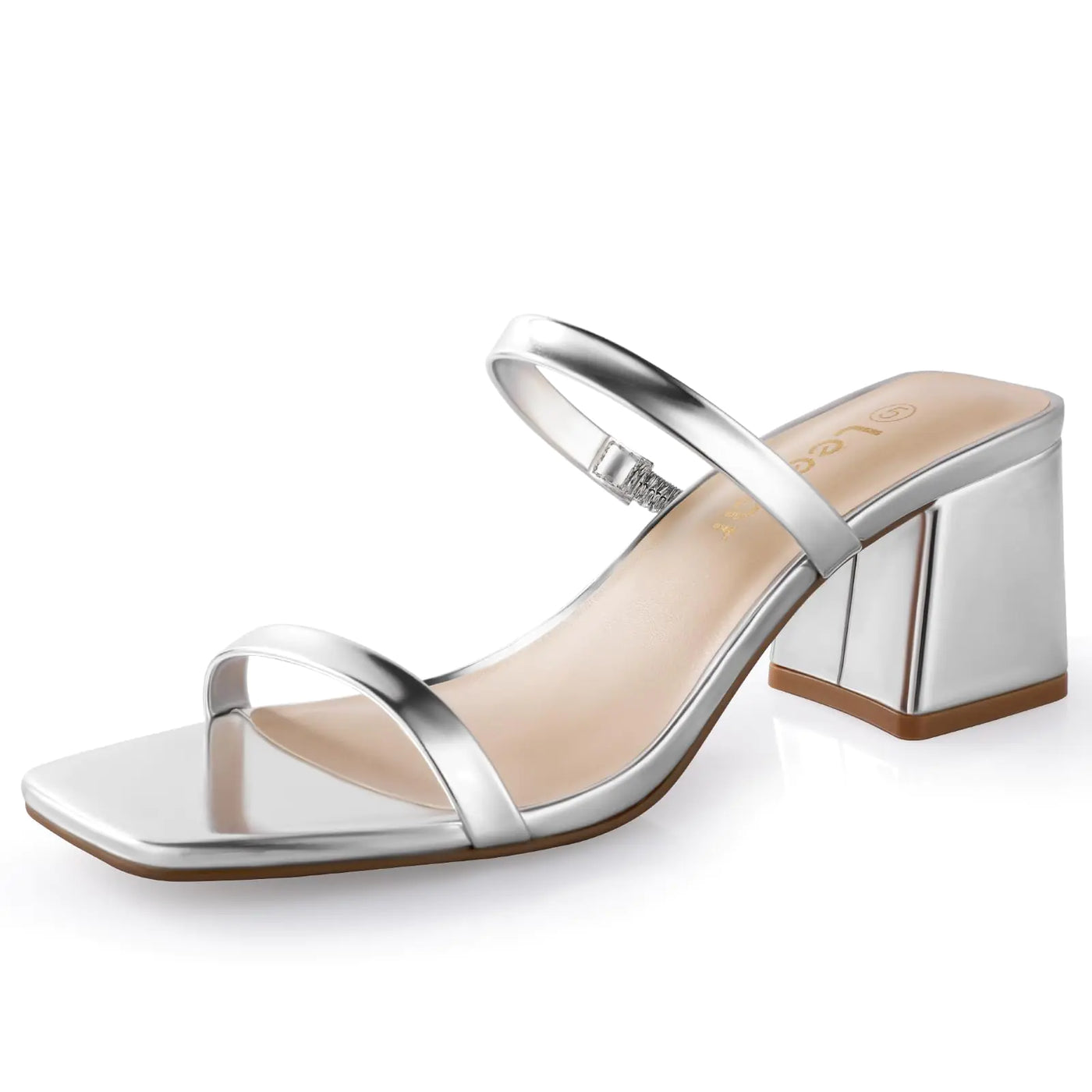 Leevar Square Toe Heeled Sandals for Women - Womens Low Block Heels Sandals - 2.25IN Open Toe Ankle Strap Chunky Heels - Slip on Heeled Sandal Mule silver size 7.5