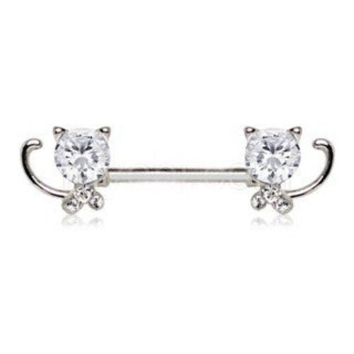 316L Stainless Steel Jeweled Kitty Cat Nipple Bar