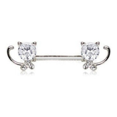 316L Stainless Steel Jeweled Kitty Cat Nipple Bar