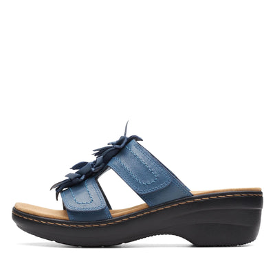 Clarks Womens Merliah Raelyn Slide Sandal Blue Leather 9.5
