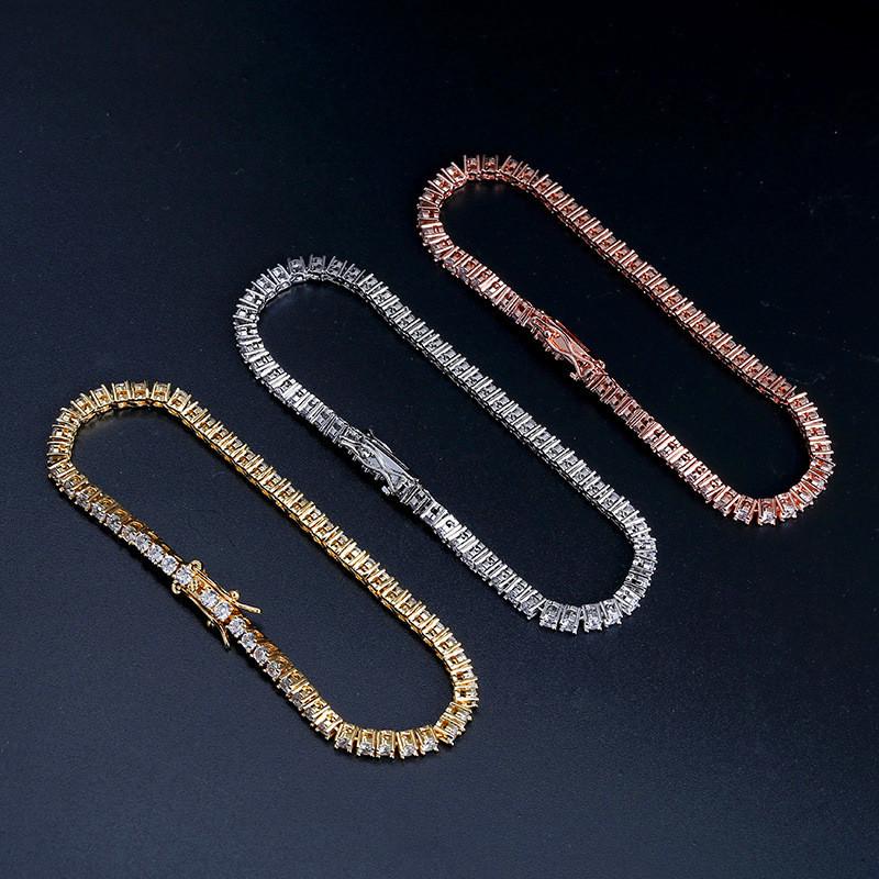 3mm Tennis Bracelet Men Hip Hop Jewelry Gold Plated Bling Cubic