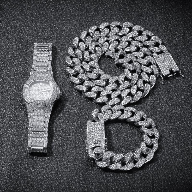 Hip Hop Bling Chains Jewelry Men Necklace Iced Out Diamond Miami Cuban