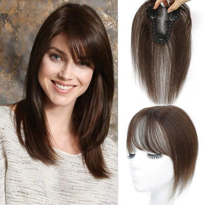 UDU Hair Toppers for Women Real Human Hair Human Hair Toppers with Bangs Clip In Bangs Wiglets Hair Pieces for Women with Thinning Hair Hair Loss Cover Gray Hair