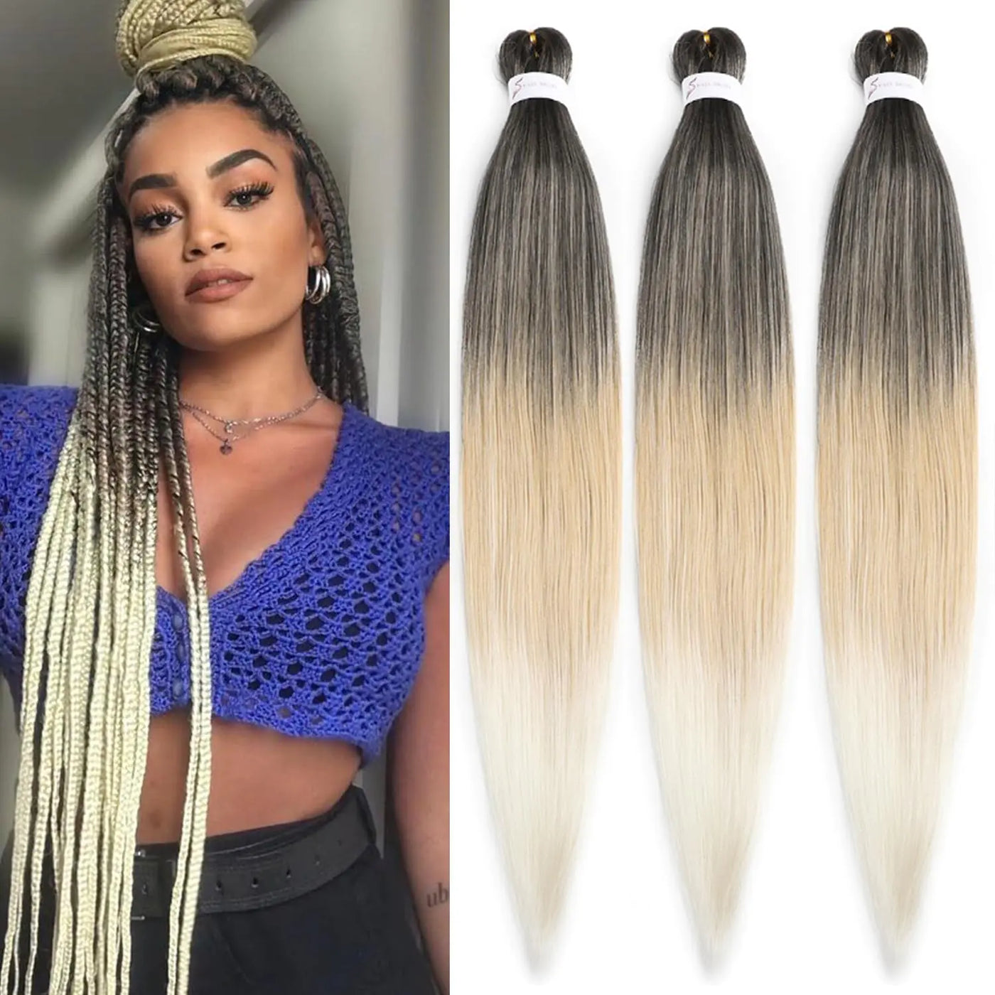 1B/27/613 Braiding Hair 22Inch Ombre Pre stretched Braiding Hair 3packs Braiding Hair EZ Braid Hair Extensions for braiding Soft Synthetic Braiding Hair Ombre for Twist Box Braids Crochet Hair